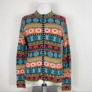 Icelandic Angora Knit Cardigan Sweater Full Zip Fair Isle Nordic Floral M